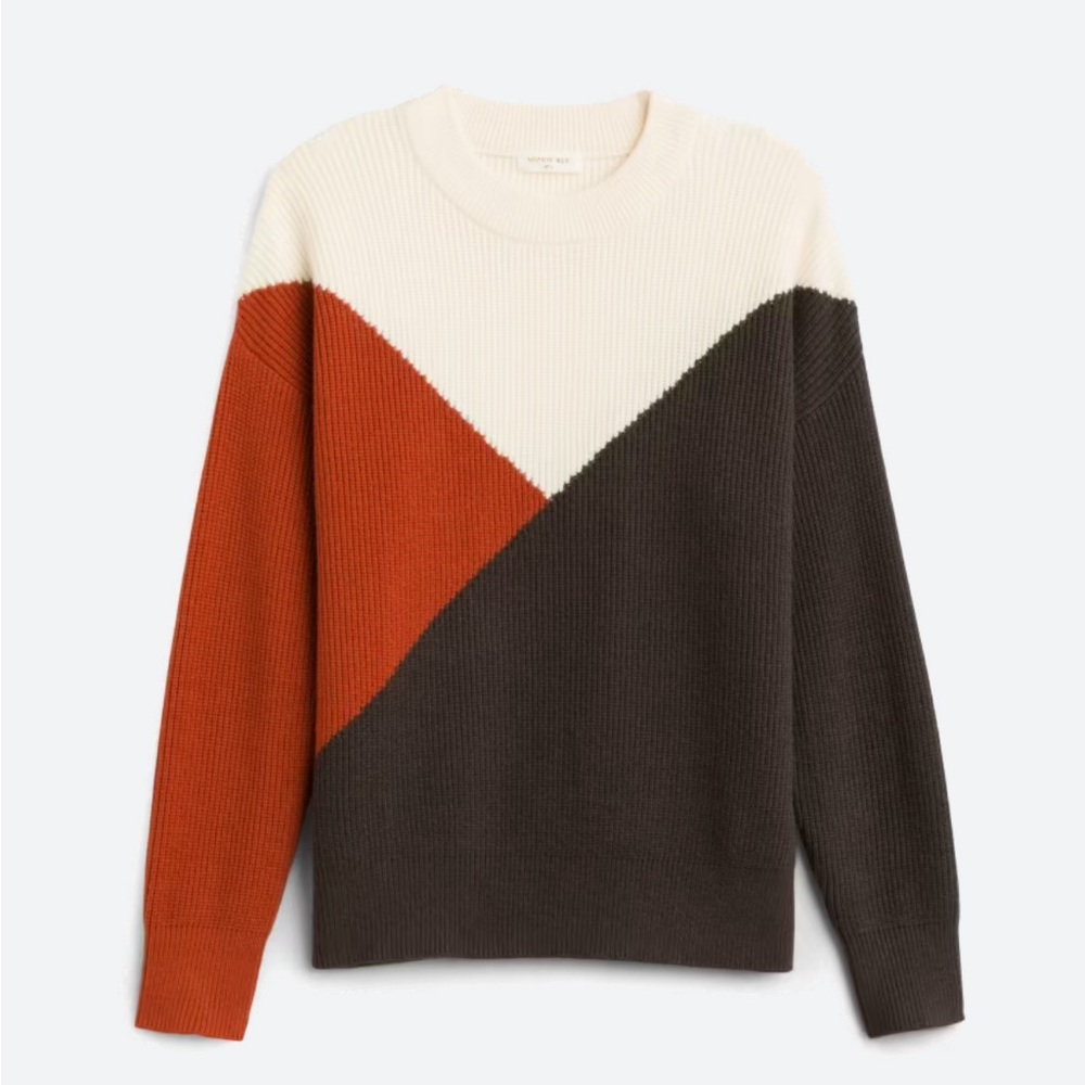 Red and grey color block sweater, fun pattern pullover, size xs